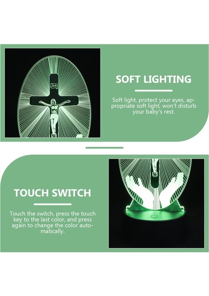 Isa Dekor Akrilik Isa Haç Gece Lambası Isa Haç 3D LED Mesih Optik Illüzyon Işık USB Powered Yatak Odası Noel Masa Lambası Dini Kadın Erkek Anma Günü Yenilik Lambası (Yurt Dışından)