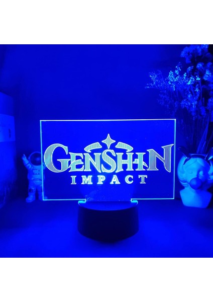 Genshin Darbe Oyunu 3D Erkek Için Gece Lambası 16 Renk Kız Odası Dekoru Illusion LED Lamba USB Oyunu Raiden Shogun Şekil Uygun Çocuk Hayranları Noel Hediyeleri (Siyah Lamba) (Yurt Dışından)