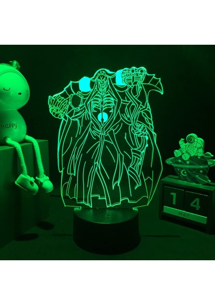 Derebeyi Anime 3D Erkek Için Gece Lambası 16 Renk Kız Odası Dekor Illusion LED Lamba USB Manga Ainz Ooal Şekil Uygun Çocuklar Hayranlar Yılbaşı Hediyeleri (Siyah) (Yurt Dışından)