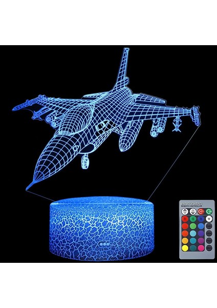 3D Gece Işığı Düzlemi F-16 Savaş Uçağı Uzaktan Kumandalı Uçak 16 Renk Değiştirme 3D Illusion Lambası, Çocuk Doğum Günü ve Noel Hediyesi Oyuncak Erkek Veya Kız Yaş 3 4 5 6 7 8+ Yaşında (Yurt Dışından)