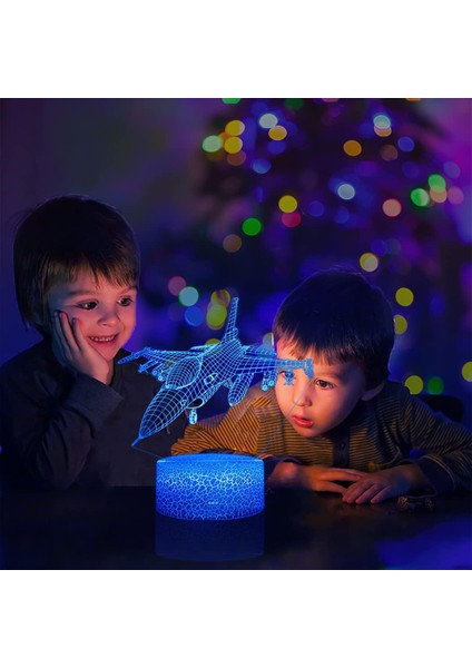 3D Gece Işığı Düzlemi F-16 Savaş Uçağı Uzaktan Kumandalı Uçak 16 Renk Değiştirme 3D Illusion Lambası, Çocuk Doğum Günü ve Noel Hediyesi Oyuncak Erkek Veya Kız Yaş 3 4 5 6 7 8+ Yaşında (Yurt Dışından)