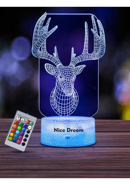 Çocuklar Için Geyik Gece Lambası, 3D Illüzyon Gece Lambası, Uzaktan Kumanda ile 16 Renk Değiştirme, Oda Dekoru, Çocuklar Için Hediyeler Erkek Kız (Yurt Dışından)