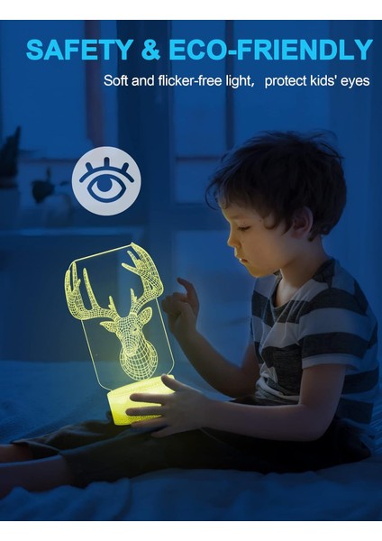 Çocuklar Için Geyik Gece Lambası, 3D Illüzyon Gece Lambası, Uzaktan Kumanda ile 16 Renk Değiştirme, Oda Dekoru, Çocuklar Için Hediyeler Erkek Kız (Yurt Dışından)