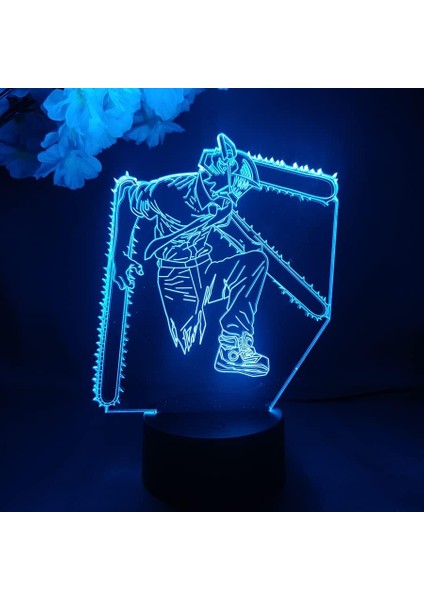 Testere Adam Anime 3D Erkek Için Gece Lambası 16 Renk Kız Odası Dekoru Illusion LED Lamba USB Manga Pochita Şekil Uygun Çocuk Hayranları Noel Hediyeleri (Siyah Lamba) (Yurt Dışından)