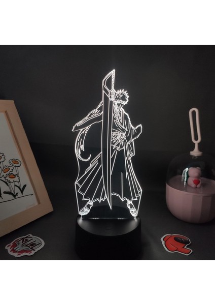 Bleaoh Anime 3D Erkek Için Gece Lambası 16 Renkler Kız Odası Dekor Illusion LED Lamba USB Manga Grimmjow Jaegerjaquez Şekil Uygun Çocuklar Hayranlar Noel Hediyeleri (Siyah Lamba) (Yurt Dışından)