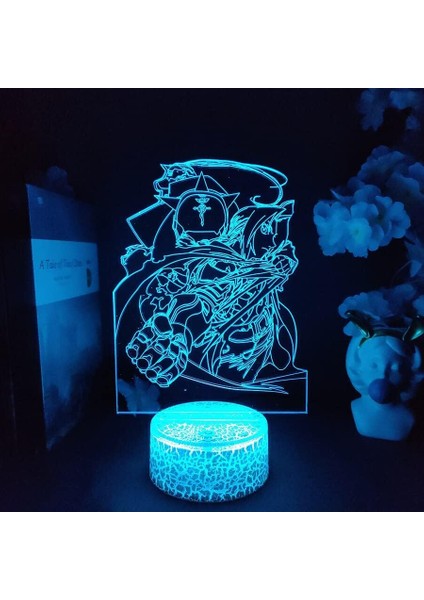 Fuiimetal Alchemist Anime 3D Erkek Için Gece Lambası 16 Renk Kız Odası Dekor Illusion LED Lamba USB Manga Edward Elric Şekil Uygun Çocuklar Hayranlar Noel Hediyeleri (Lav Lambası) (Yurt Dışından)