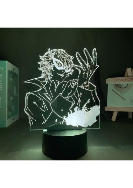 Persona 5 Anime 3D Erkek Için Gece Lambası 16 Renk Kız Odası Dekoru Illusion LED Lamba USB Manga Sumire Yoshizawa Şekil Uygun Çocuk Hayranları Yılbaşı Hediyeleri (Siyah) (Yurt Dışından)