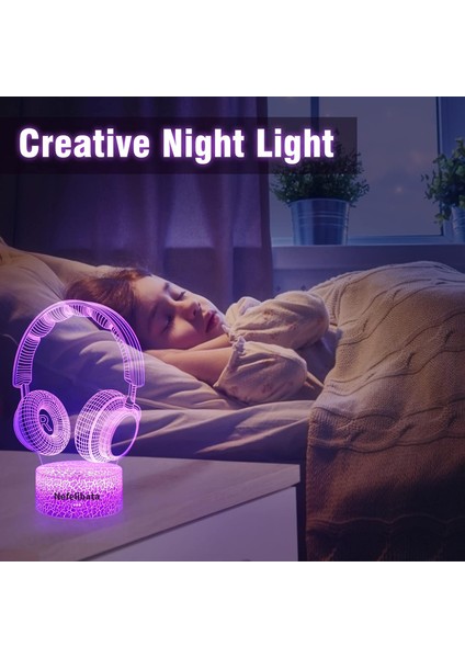 Çocuklar Için Kulaklık 3D Gece Lambası, 16 Renk Değiştirmeli ve Uzaktan Kumandalı 3D Illüzyon Lambası, Erkekler ve Kızlar Için Doğum Günü Hediyesi (Yurt Dışından)
