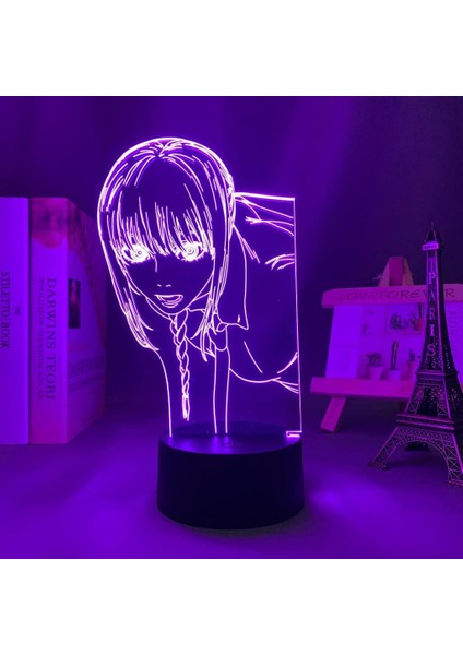 Hayranları Için Anime Testere Adam 3D Nightlight 16 Renkler Dekor Illusion Uzaktan Kumanda ile LED Lamba, Manga Makima Şekil Noel Hediyesi Oyuncaklar Çocuklar/erkekler (Yurt Dışından)