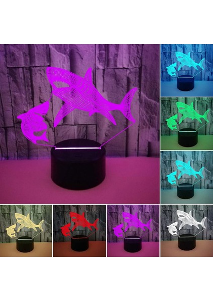 Köpekbalığı 3D Işık Renkli Dokunmatik Kontrol 3D LED Küçük Gece Hediyesi Dekorasyon Atmosfer LED Küçük Masa Lambası Tavan Projektörü Çocuklar (A, Tek Beden) (Yurt Dışından)