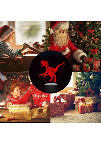 Dinozor Lambası 3D Gece Lambası Jurassic LED 7 Renk Değiştirme Lambası Gece Lambası Çocuk Odası Ev Dekorasyonu Erkek Kız Bebek Yürümeye Başlayan Noel Doğum Günü Hediyeleri (Yurt Dışından)