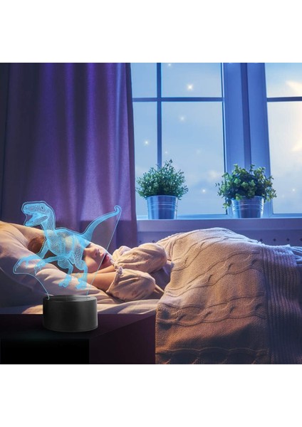 Dinozor Lambası 3D Gece Lambası Jurassic LED 7 Renk Değiştirme Lambası Gece Lambası Çocuk Odası Ev Dekorasyonu Erkek Kız Bebek Yürümeye Başlayan Noel Doğum Günü Hediyeleri (Yurt Dışından)