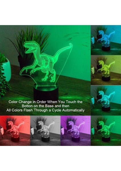 Dinozor Lambası 3D Gece Lambası Jurassic LED 7 Renk Değiştirme Lambası Gece Lambası Çocuk Odası Ev Dekorasyonu Erkek Kız Bebek Yürümeye Başlayan Noel Doğum Günü Hediyeleri (Yurt Dışından)