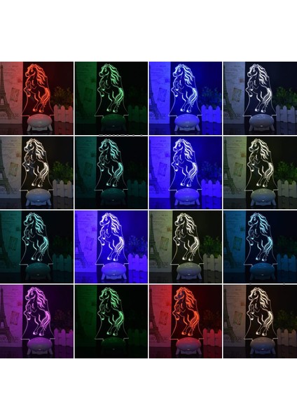 Yeni At Gece Lambası 3D Illusion LED Lamba Uzaktan Kumanda ile 16 Renk Kısılabilir Akıllı Dokunmatik Çocuk Yatak Odası Dekor Işık Noel Doğum Günü Hediyesi (Yurt Dışından)