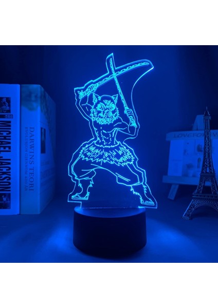 3D LED Gece Lambası Anime Demon Slayer Kimetsu Hiçbir Yaiba Için Yatak Odası Dekoru Işık Manga Doğum Günü Hediyesi Inosuke Hashibira LED 3D Lamba (Yurt Dışından)