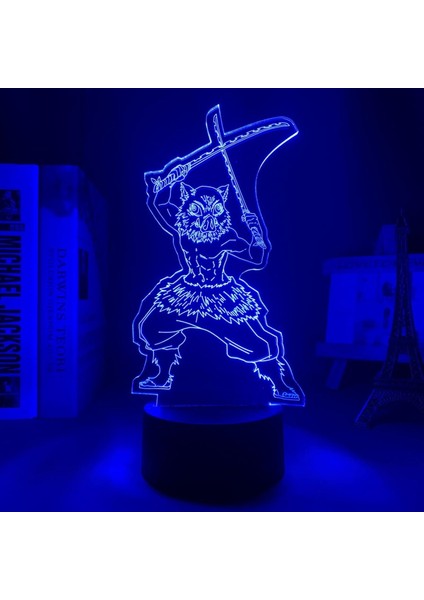 3D LED Gece Lambası Anime Demon Slayer Kimetsu Hiçbir Yaiba Için Yatak Odası Dekoru Işık Manga Doğum Günü Hediyesi Inosuke Hashibira LED 3D Lamba (Yurt Dışından)
