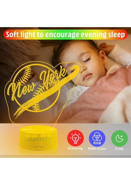 Erkek Beyzbol Gece Lambası Telefon Uzaktan Kumanda Akıllı Başucu Dekor Oyuncak Lamba Çocuklar Için Spor Severler Hediye (New York City) (Yurt Dışından)
