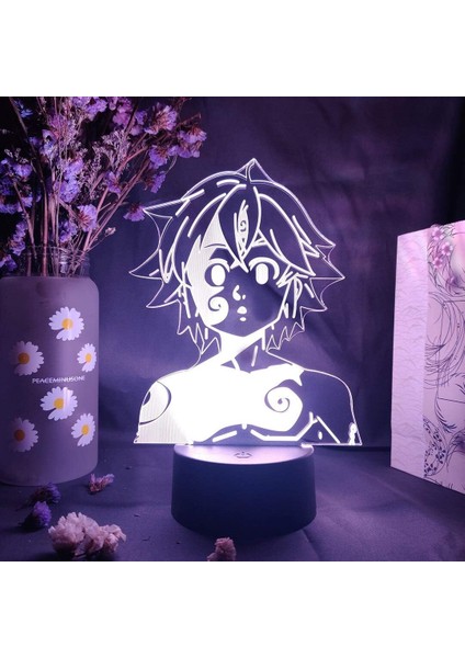 Yedi Ölümcül Günah Anime 3D Erkek Için Gece Lambası 16 Renk Kız Odası Dekoru Illusion LED Lamba USB Manga Jericho Figürü Uygun Çocuk Hayranları Noel Hediyeleri (Siyah Lamba) (Yurt Dışından)
