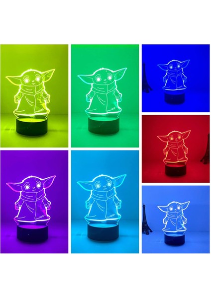 Desen Yoda Bebek 3D Optik Illusion Anime Lambası, LED Gece Lambası, Oda Için Uzaktan Masa Lambası ile 16 Renk (Yurt Dışından)