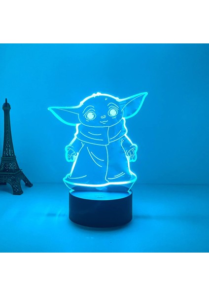 Desen Yoda Bebek 3D Optik Illusion Anime Lambası, LED Gece Lambası, Oda Için Uzaktan Masa Lambası ile 16 Renk (Yurt Dışından)