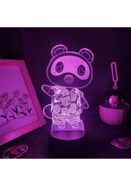 Hayvan Geçişi Oyunu Erkek Için 3D Gece Lambası 16 Renk Kız Odası Dekoru Illusion LED Lamba USB Manga Hayvan Geçişi Figürü Uygun Çocuk Hayranları Noel Hediyeleri (Animal Crossing1) (Yurt Dışından)