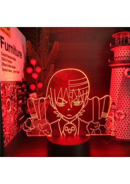 Soul Eater Anime 3D Erkek Için Gece Lambası 16 Renk Kız Odası Dekoru Illusion LED Lamba USB Manga Maka Albarn Şekil Uygun Çocuklar Fanlar Yılbaşı Hediyeleri (Siyah) (Yurt Dışından)