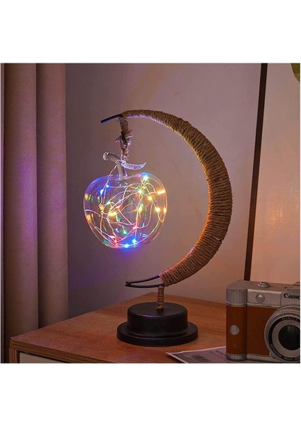 3D Büyülü Ay Lambası, LED Dekoratif Işık Yıldız Ay Gece Lambası, Büyülü El Yapımı Ferforje Gece Lambası Masa Lambası, Ev Dekorları Için Tatil Doğum Günü Hediyesi (Elma, Renkli) (Yurt Dışından)