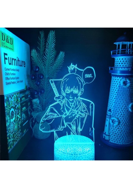 Hayranları Için Anime Chainsaw Man 3D Nightlight 16 Renk Dekor Illusion Uzaktan Kumandalı LED Lamba, Manga Akı Hayakawa Şekil Noel Hediyesi Oyuncaklar Çocuklar/erkekler (Crack Remote) (Yurt Dışından)