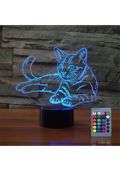 Noel Hediyesi Pet Kedi 3D Illusion Doğum Günü Hediyesi Yanında Masa Lambası, 16 Renk Değiştirme Dokunmatik Anahtar Dekorasyon Uzaktan Kumandalı Gece Lambası Kedi Lover Tema Oyuncak (Yurt Dışından)