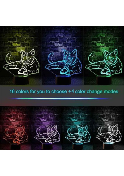Noel Hediyesi Pet Kedi 3D Illusion Doğum Günü Hediyesi Yanında Masa Lambası, 16 Renk Değiştirme Dokunmatik Anahtar Dekorasyon Uzaktan Kumandalı Gece Lambası Kedi Lover Tema Oyuncak (Yurt Dışından)
