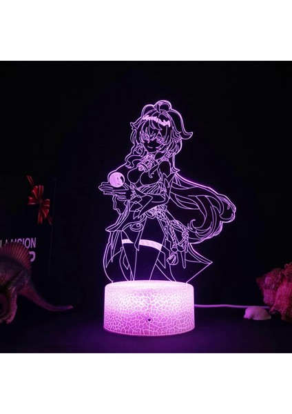 Genshin Darbe Oyunu 3D Erkek Için Gece Lambası 16 Renk Kız Odası Dekoru Illusion LED Lamba USB Oyunu Raiden Shogun Şekil Uygun Çocuklar Hayranlar Noel Hediyeleri (Crack) (Yurt Dışından)