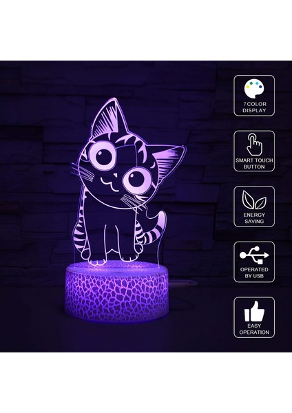 Kedi Lambası 3D Illusion Gece Işığı Masa Lambası, 7 Renk Otomatik Kademeli Değişen USB Powered Çocuklar Için Dokunmatik Anahtarlı LED Işıklar Hediyeler Ev Dekorasyonu (3d Kedi Işığı) (Yurt Dışından)