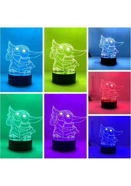Desen Yoda Bebek 3D Optik Illusion Anime Lambası, LED Gece Lambası, Oda Için Uzaktan Masa Lambası ile 16 Renk (Yurt Dışından)