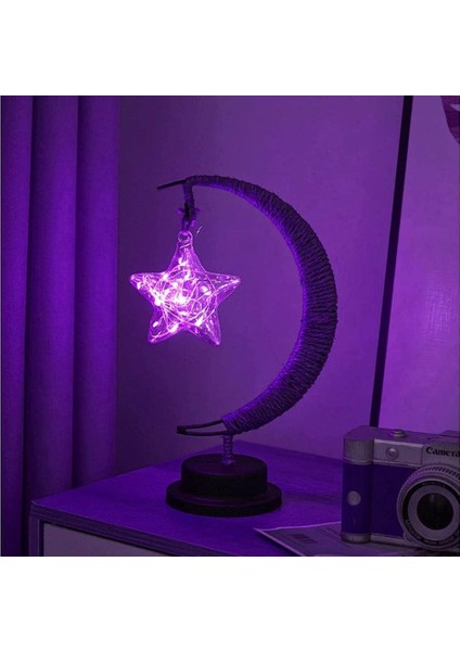 3D Büyülü Ay Lambası, LED Dekoratif Işık Yıldız Ay Gece Lambası, Büyülü El Yapımı Ferforje Gece Lambası Masa Lambası, Ev Dekorları Için Tatil Doğum Günü Hediyesi (Pentagram, Mor) (Yurt Dışından)