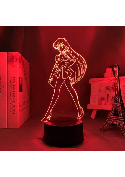 Sailor Moon Sailor Mars 3D Gece Lambası, Akrilik Panel Abs Base USB Kablosu Illusion Effect Çok Renkli Uzaktan Kumanda Lambası Anime Severler Için Hediye (Renk : Touchcontrol ) (Yurt Dışından)