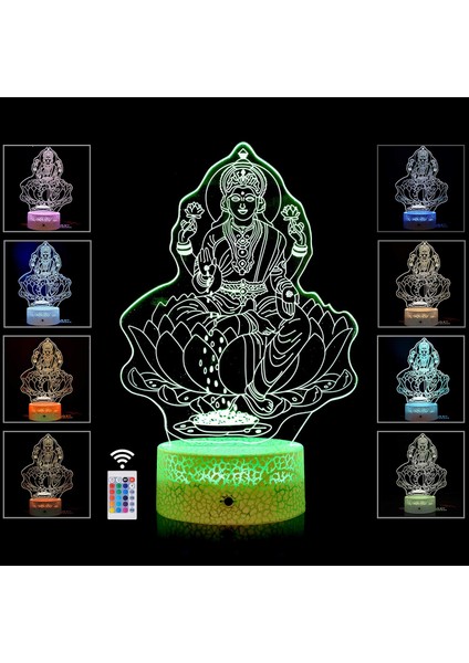 Tanrıça Laxmi Heykelinin 3D Illusion Gece Işığı Arkadaşlar ve Aile Için En Iyi Hediye Fikri Diwali-Dokunmatik Sensörlü Serin Ev Ofis Yatak Odası Dekoru 16 Renk Modu (Tanrıça Laxmi) (Yurt Dışından)