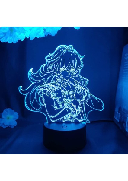 Genshin Darbe Diluc Oyun Figürü Cosplay Dekor Hayranları Koleksiyonu 3D LED Gece Lambası Neon Aydınlatma Dekoratif Oyun Lambası Odası Dekoru (Siyah Lamba) (Yurt Dışından)