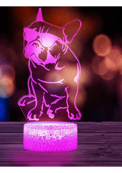 3D Fransız Bulldog Gece Lambası LED Lamba Illusion 7 Renk Değiştirme Dokunmatik Anahtarı Masa Masası Dekorasyon Lambaları Doğum Günü Hediyesi Akrilik Taban USB Kablosu Oyuncak (Yurt Dışından)
