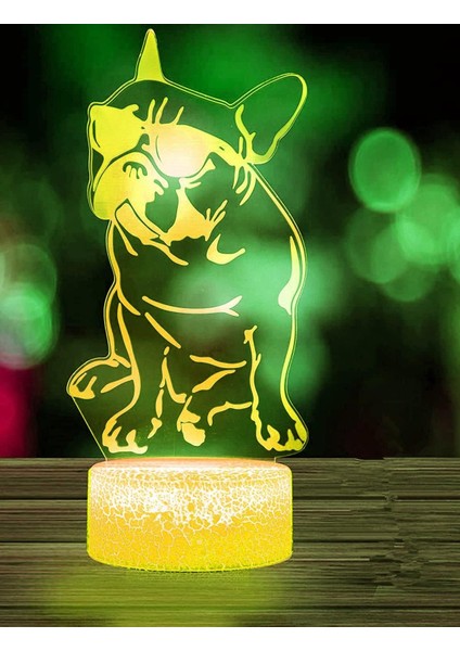 3D Fransız Bulldog Gece Lambası LED Lamba Illusion 7 Renk Değiştirme Dokunmatik Anahtarı Masa Masası Dekorasyon Lambaları Doğum Günü Hediyesi Akrilik Taban USB Kablosu Oyuncak (Yurt Dışından)