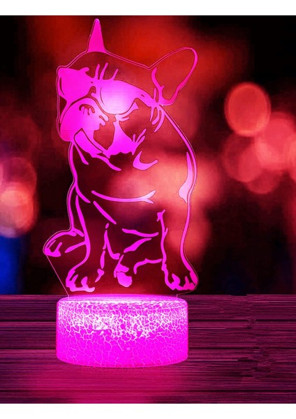 3D Fransız Bulldog Gece Lambası LED Lamba Illusion 7 Renk Değiştirme Dokunmatik Anahtarı Masa Masası Dekorasyon Lambaları Doğum Günü Hediyesi Akrilik Taban USB Kablosu Oyuncak (Yurt Dışından)