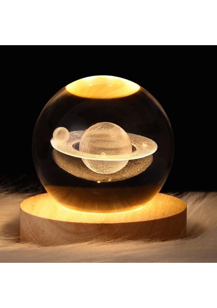 Satürn Lambası, Ahşap Tabanlı Çocuklar Için 3D Galaxy Kristal Küre Gece Lambası, Galaxy Planet Gece Lambası Hediye Yatak Odası Dekoru (Yurt Dışından)
