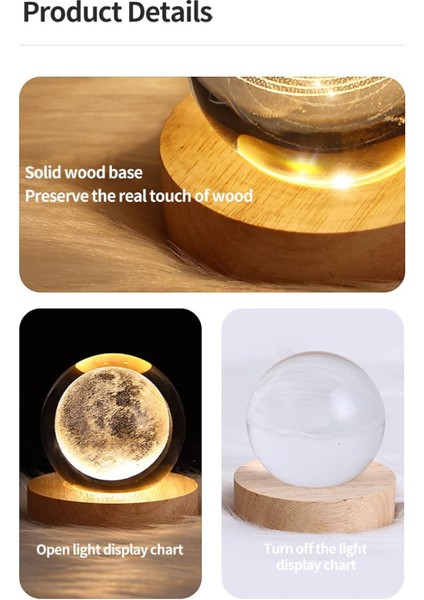 Satürn Lambası, Ahşap Tabanlı Çocuklar Için 3D Galaxy Kristal Küre Gece Lambası, Galaxy Planet Gece Lambası Hediye Yatak Odası Dekoru (Yurt Dışından)