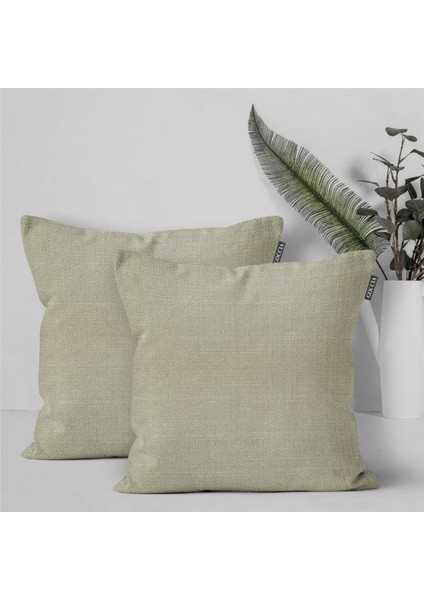 2'li Keten Görünümlü Kırlent Kılıfı Krem