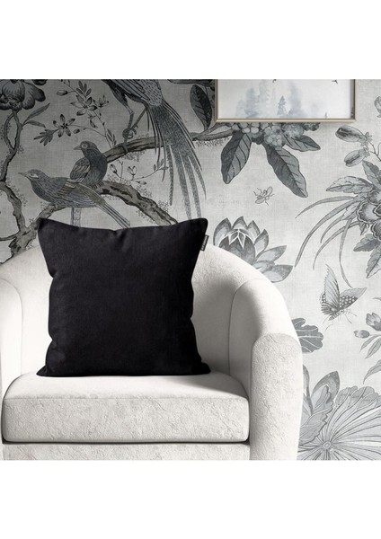 Tekli Kadife Dokulu Kırlent Kılıfı Siyah