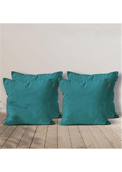 4'lü Kadife Dokulu Kırlent Kılıfı Turkuaz