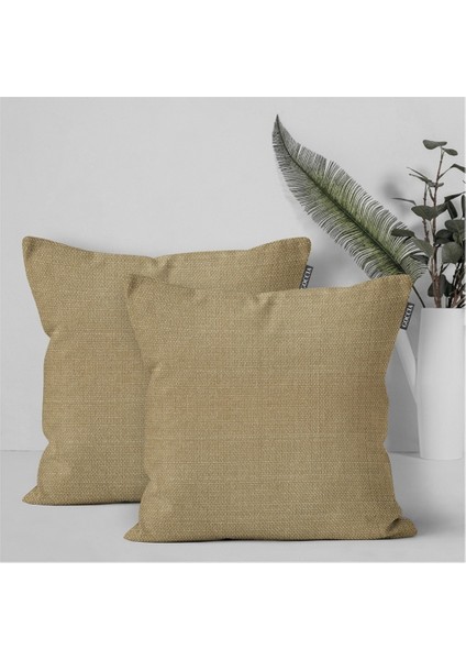 2'li Keten Görünümlü Kırlent Kılıfı Bej