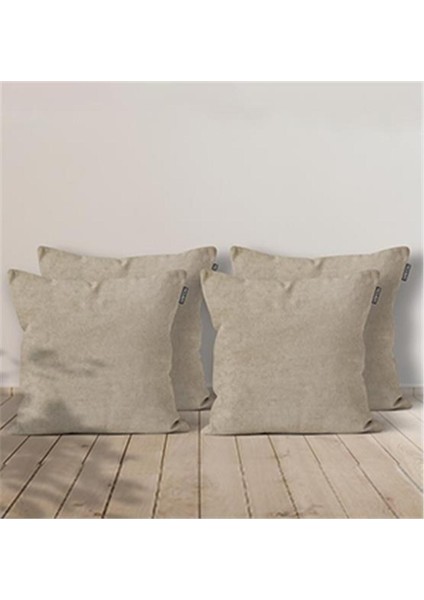 4'Lü Kadife Dokulu Kırlent Kılıfı Krem