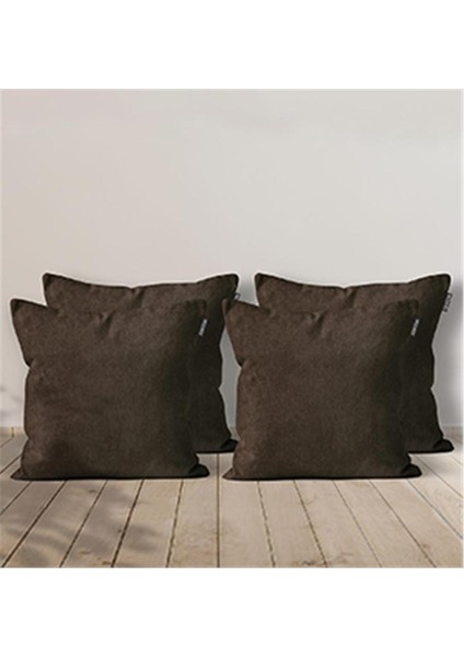 4'lü Kadife Dokulu Kırlent Kılıfı Acı Kahve