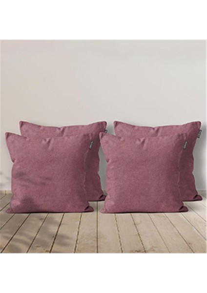 4'Lü Kadife Dokulu Kırlent Kılıfı Gül Kurusu