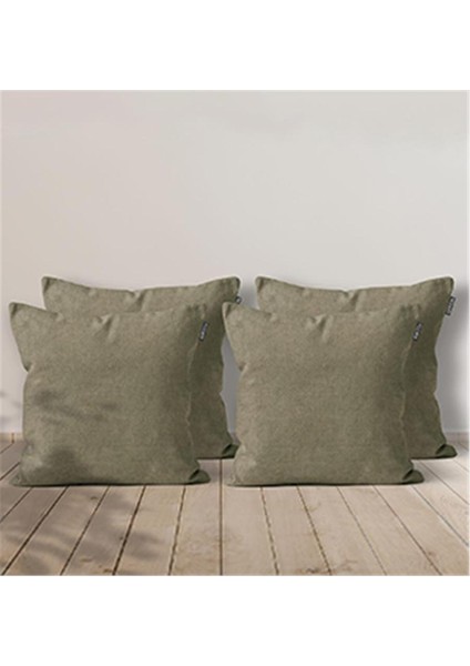 4'lü Kadife Dokulu Kırlent Kılıfı Haki Yeşili